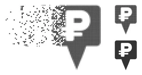 Rouble Map Pointer Decomposed Pixel Halftone Icon Stock Illustration