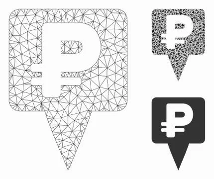 Rouble Map Pointer Vector Mesh 2D Model and Triangle Mosaic Icon 스톡 일러스트