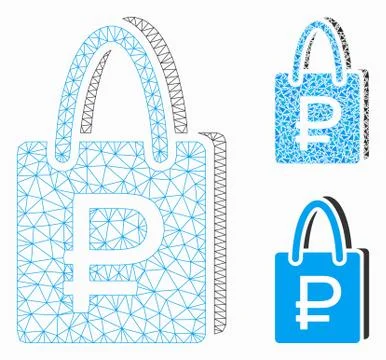 Rouble Shopping Vector Mesh Carcass Model and Triangle Mosaic Icon Stock Illustration