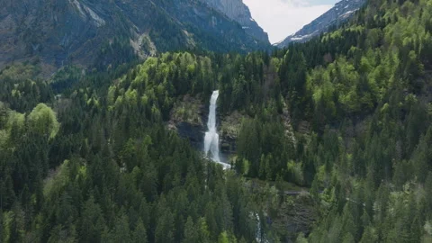 Rouget Waterfall - Aerial Approach Through Forest to Cascade - 4K Stock Footage 276102785