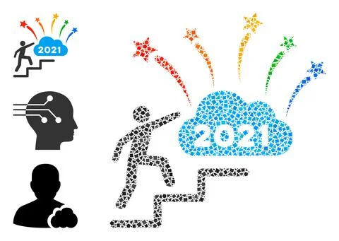 Rough 2021 Fireworks Cloud Steps Icon Mosaic Stock Illustration