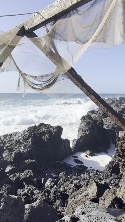 Rough Atlantic waves by volcanic shore in Buenavista del Norte Tenerife Stock Footage 311487271