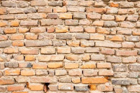 Rough Brick Wall Texture With Weathered Orange and Gray Stones For Architec.. Stock Photos