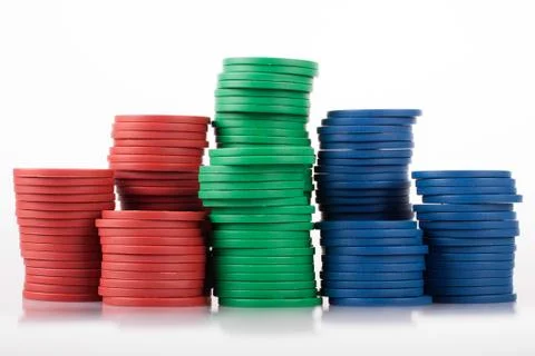 Rough Cheap Plastic Poker Chips in Stacks Stock Photos