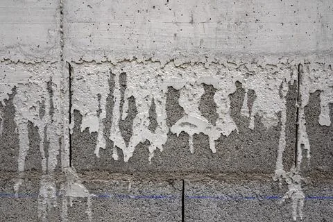 Rough concrete wall texture with messy white plaster drips and industrial c.. Stock Photos