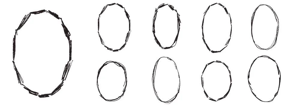 Rough crayon oval frames with irregular doodle texture for sticker and journal Illustrazione stock