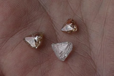 Rough diamond close up in the process of evaluation by diamond expert. Stock Photos
