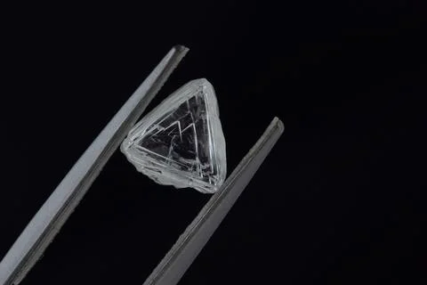 Rough diamond close up in the process of evaluation by diamond expert. Stock Photos