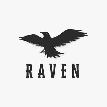 Rough dirt flying crow logo, flying raven logo vector illustration Stock Illustration