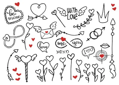 Rough doodle vector elements for Valentines day イラスト素材