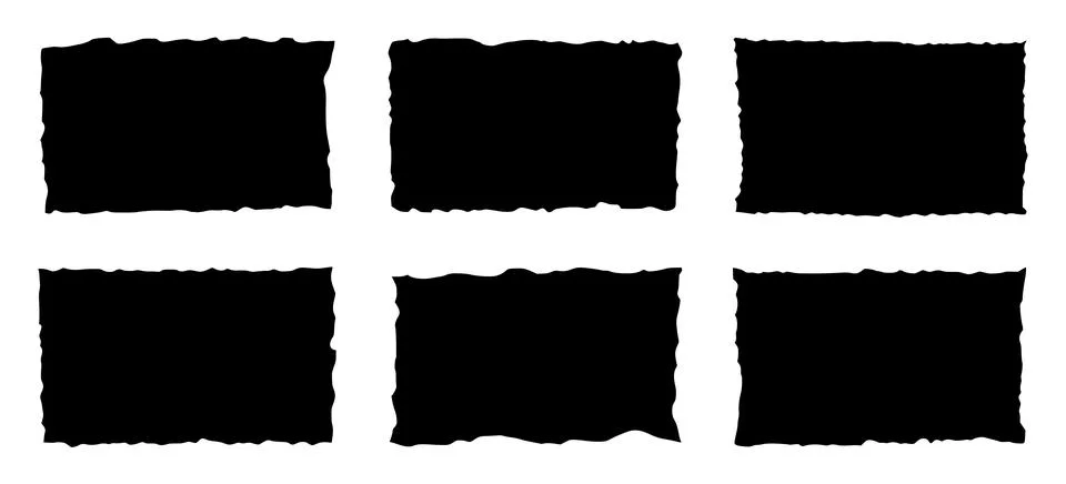 Rough edge rectangle shape collage. Paper torn, jagged edge rectangle frame set Stock Illustration