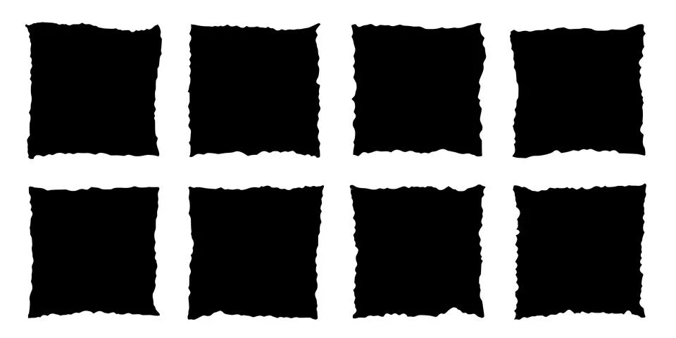 Rough edge rectangle shape collage. Paper torn, jagged edge rectangle frame set Illustrazione stock