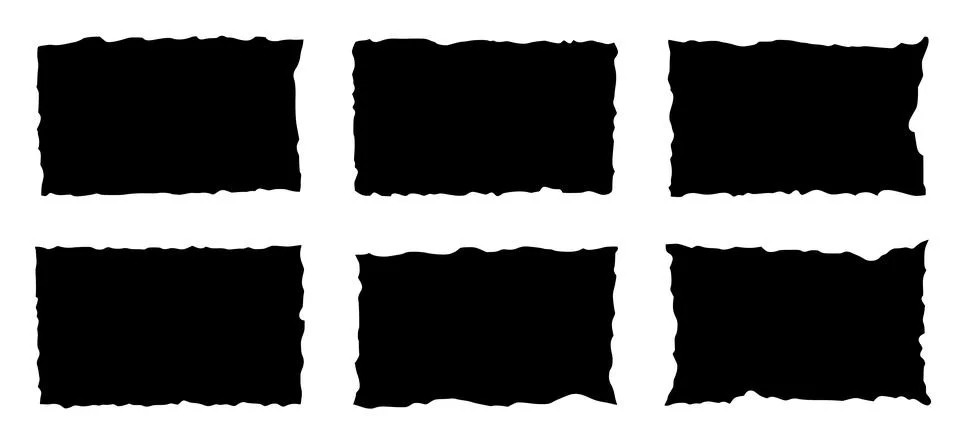 Rough edge rectangle shape collage. Paper torn, jagged edge rectangle frame set Illustrazione stock