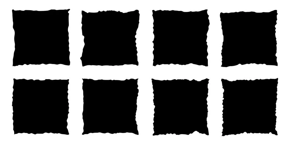 Rough edge rectangle shape collage. Paper torn, jagged edge rectangle frame set Stock Illustration