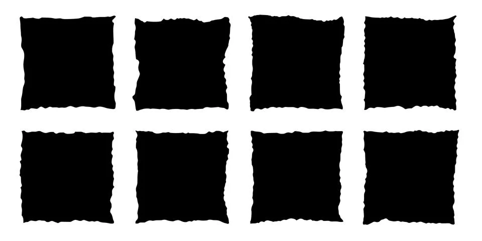 Rough edge rectangle shape collage. Paper torn, jagged edge rectangle frame set Illustrazione stock