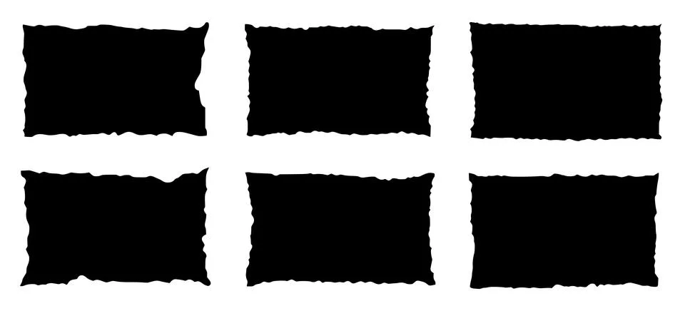 Rough edge rectangle shape collage. Paper torn, jagged edge rectangle frame set Stock Illustration