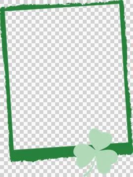 Rough-edged green square frame is showing pale three-leaf clover on clear Stock Illustration