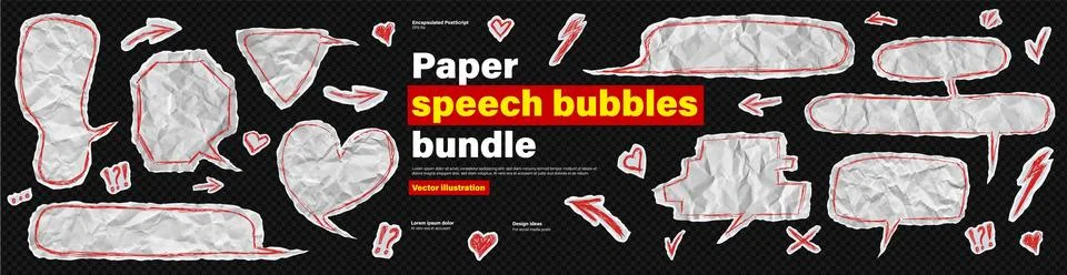 Rough empty memo page sticker, collage idea sheet scribble underline red lines Stock Illustration
