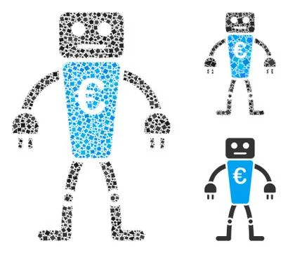 Rough Euro Robot Icon Collage Stock Illustration