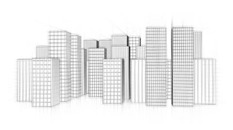 Rough fast drawing of modern city with skyscrapers (FULL HD) Stockbeeldmateriaal 36692111