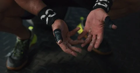 Rough hand with calluses of body builder Stock Footage 116388132