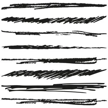 Rough hand drawn black line brushes. Set of vector rough grungy stripes Stock Illustration