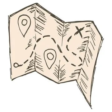 Rough hatching vintage drawing of the paper map Stock Illustration