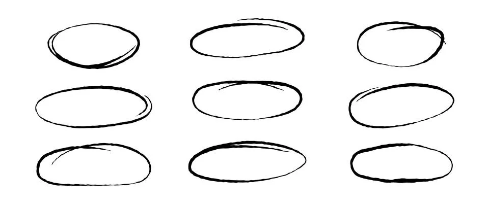 Rough highlight circles set. Doodle and scribble ellipses collection. Grunge Stock Illustration