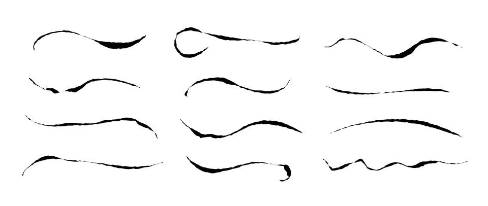 Rough ink lines set. Grunge wavy brush strokes collection. Black paint underline Stock Illustration