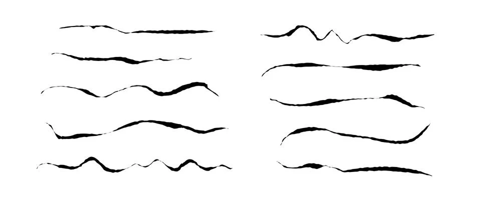 Rough ink lines set. Grunge wavy brush strokes collection. Black uneven Stock Illustration