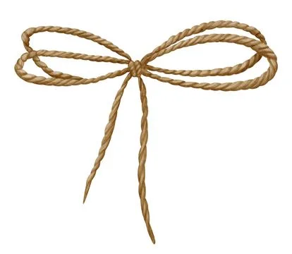 Rough Jute Bow. Hand drawn watercolor illustration of twisted Rope on white Stock Illustration