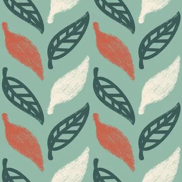 Rough Leaf (Dark Green, Soft Green, Orange, Cream) Stock Illustration