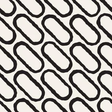 Rough Line Hand Drawn Circles. Vector Seamless Black and White Pattern Stock Illustration
