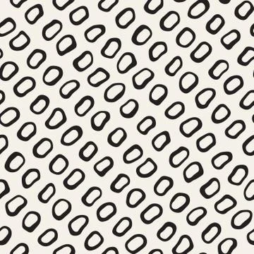 Rough Line Hand Drawn Circles. Vector Seamless Black and White Pattern. 스톡 일러스트
