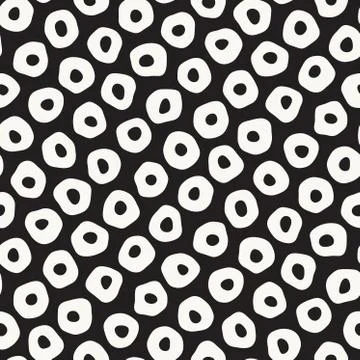 Rough Line Hand Drawn Circles. Vector Seamless Black and White Pattern. Stock Illustration