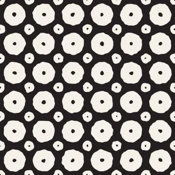 Rough Line Hand Drawn Circles. Vector Seamless Black and White Pattern. 스톡 일러스트