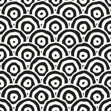 Rough Line Hand Drawn Circles. Vector Seamless Black and White Pattern. Stock Illustration