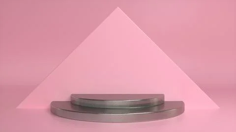 Rough metal podium on a pink triangular background. Blank showcase mockup wit Stock Illustration