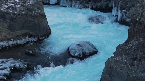 Rough mountain river with blue water closeup Stock Footage 89806962