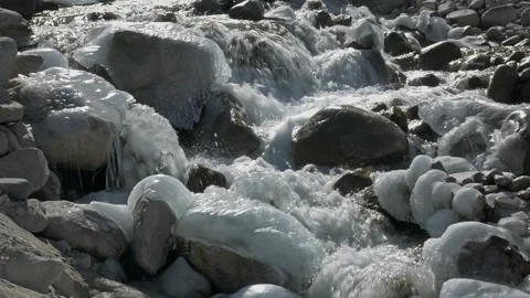 Rough mountain river close-up with chunks of ice Stock-Footage 241924300