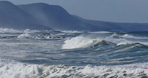 Rough ocean sea with big waves swells during stormy weather Stock Footage 63525481