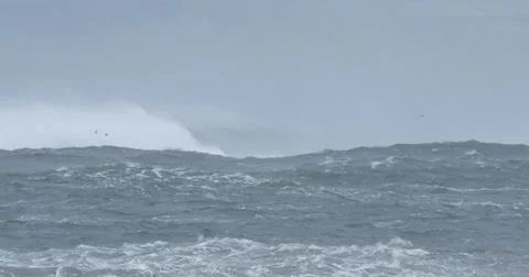 Rough ocean sea with big waves swells during stormy weather Stock Footage 64130868