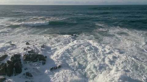 Rough Ocean Waves Rolling In Foamy Surface . Wide Shot Video stock 254946058