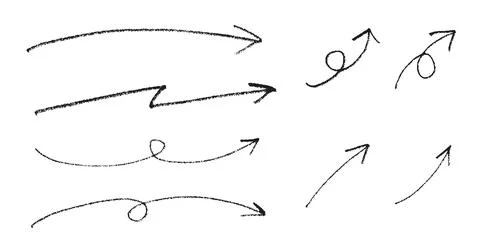 Rough pencil-drawn arrow set. Warm and simple hand-drawn design. Stock Illustration