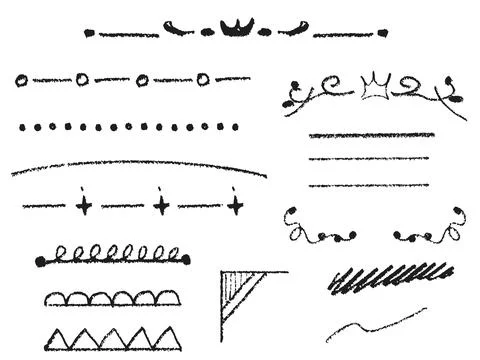 Rough pencil-drawn decorative borders. Warm and simple hand-drawn design. Stock Illustration