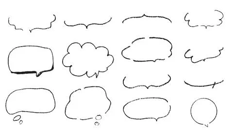 Rough pencil-drawn speech bubble set. Warm and natural hand-drawn design. Stock Illustration