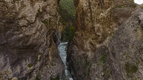 Rough river runs through the rock. North Ossetia  Video stock 109073000