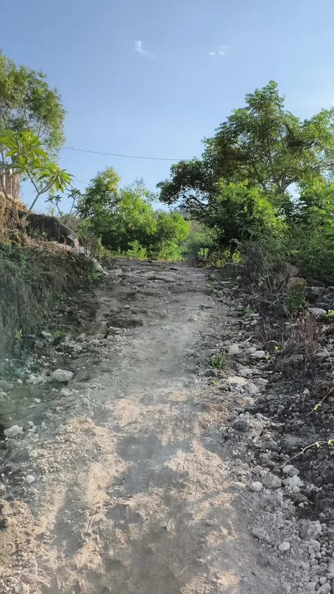 Rough Rocky Dirt Path Hiking Trail Uphill Sunny Landscape Stock Footage 340464565