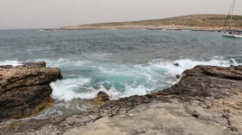 Rough Sea Agaist Rocks Stock Footage 37230577