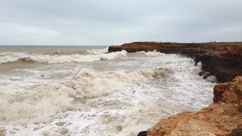 Rough Sea And Large Waves Lash Rugged Coastline Stock Footage 121738810